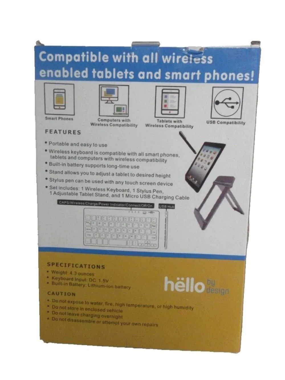 Hello By Design White Standalone Wireless Tech Set Keyboard With Tablet Stand